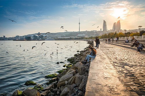 Baku Boulevard by the Caspian Sea